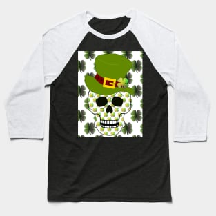 Four Leaf Clover Skull - Funny St Patricks Day Art Baseball T-Shirt